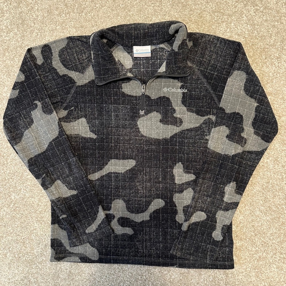 Columbia Kids Quarter Zip Pullover Fleece Camo Gray Black Top‎ - Picture 2 of 5